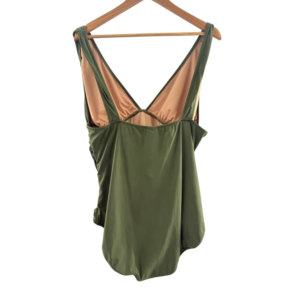 J. Crew Ruched Tummy V-Neck Swimsuit Cool Cypress Stretch Full Coverage Size 22 - Picture 9 of 14